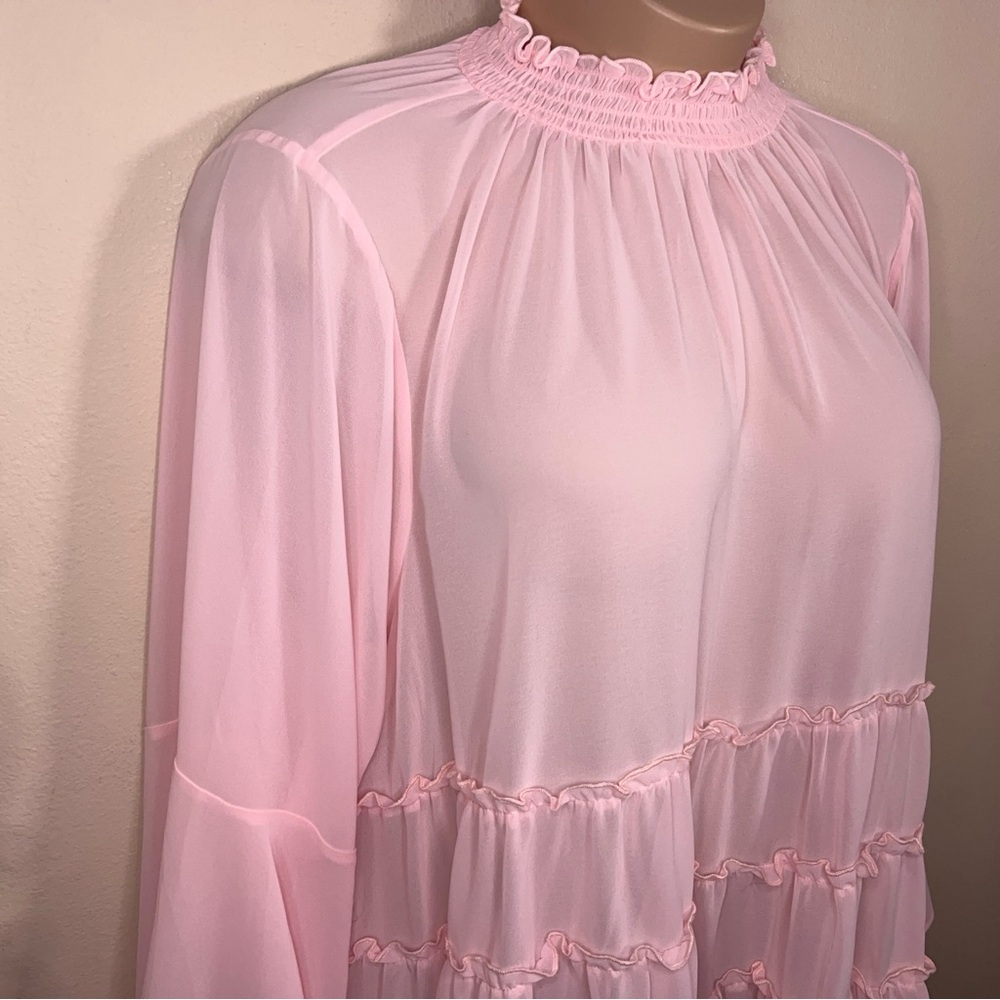 Size 26 Torrid 4 Pink Ruffle Blouse Long Sleeve Feminine Coquette Pastel - Picture 6 of 15
